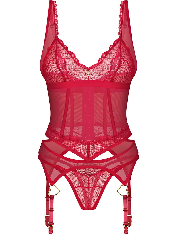 Obsessive Cupide Desir Corset & Thong Red - Unterwäschen Set 3