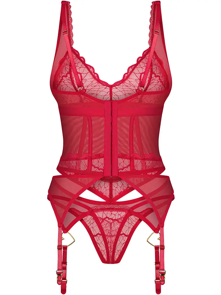 Obsessive Cupide Desir Corset & Thong Red - Unterwäschen Set 4