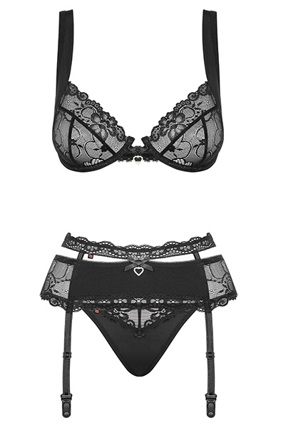 Obsessive Heartina 3-teiliges Set Schwarz - Sexy Dessous 4