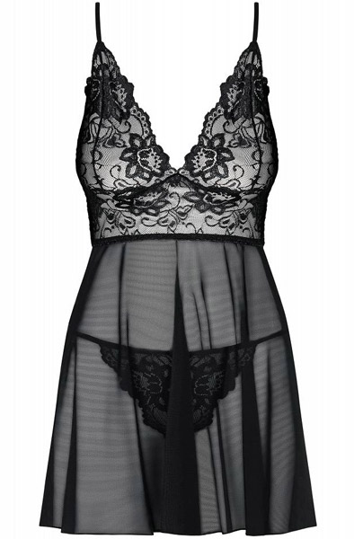 Obsessive Idillia Babydoll & String in Schwarz - Babydoll-Dessous 3
