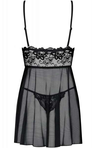 Obsessive Idillia Babydoll & String in Schwarz - Babydoll-Dessous 4