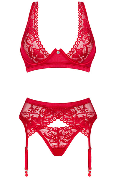 Obsessive Lacelove 3-teiliges Set Rot - Sexy Dessous 3