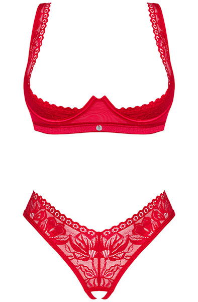 Obsessive Lacelove Cupless 2-teiliges Set Rot - Sexy Dessous 3