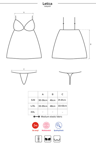 Obsessive Letica Babydoll & String Schwarz - Babydoll-Dessous 5