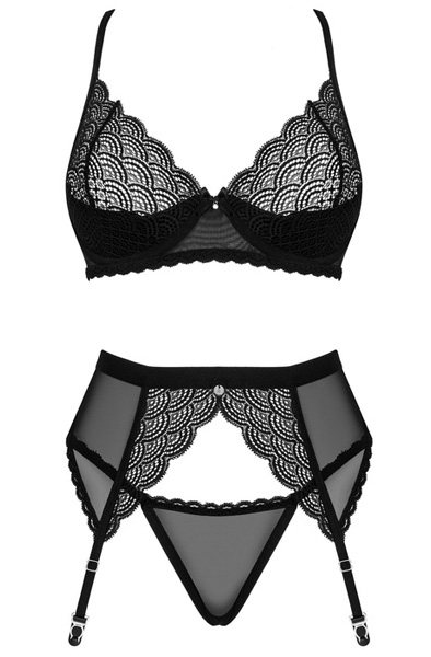 Obsessive Negligé 3-teiliges Set Schwarz - BH & BH-Set 3