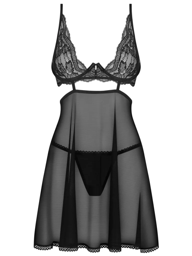 Obsessive Nutris Babydoll & String Schwarz - Babydoll-Dessous 2