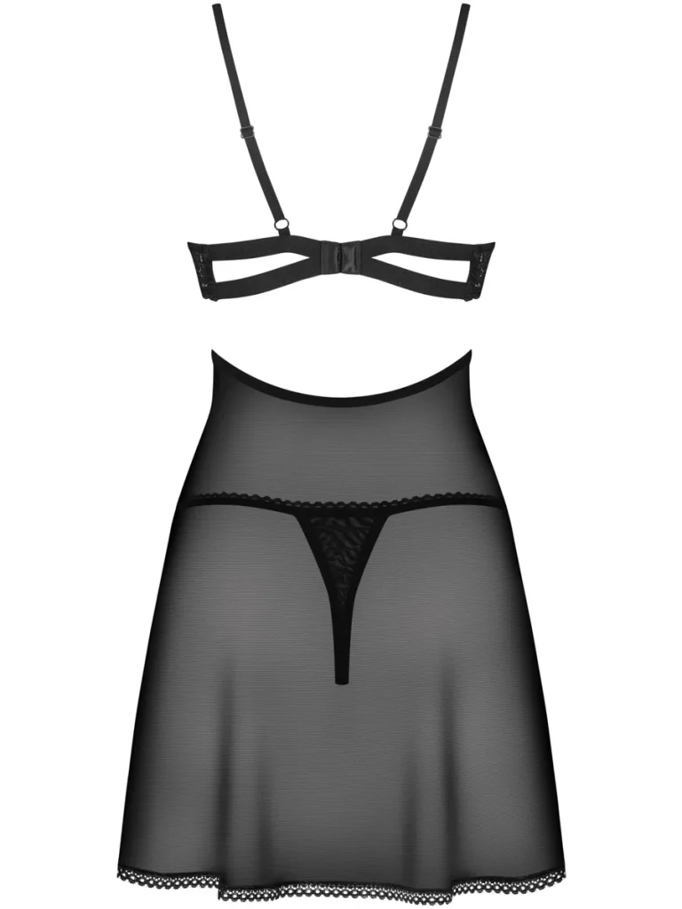 Obsessive Nutris Babydoll & String Schwarz - Babydoll-Dessous 3