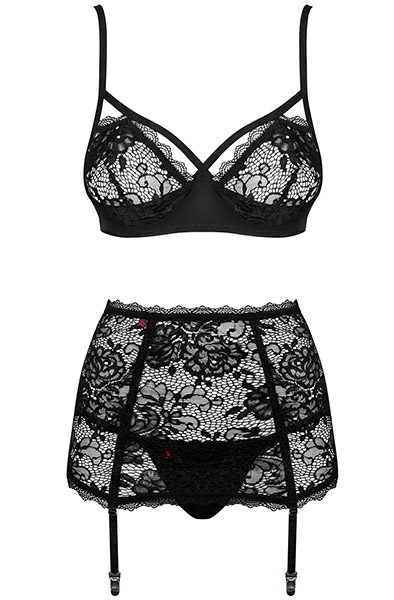 Obsessive Peonesia 3-teiliges Set Schwarz - Sexy Dessous 3