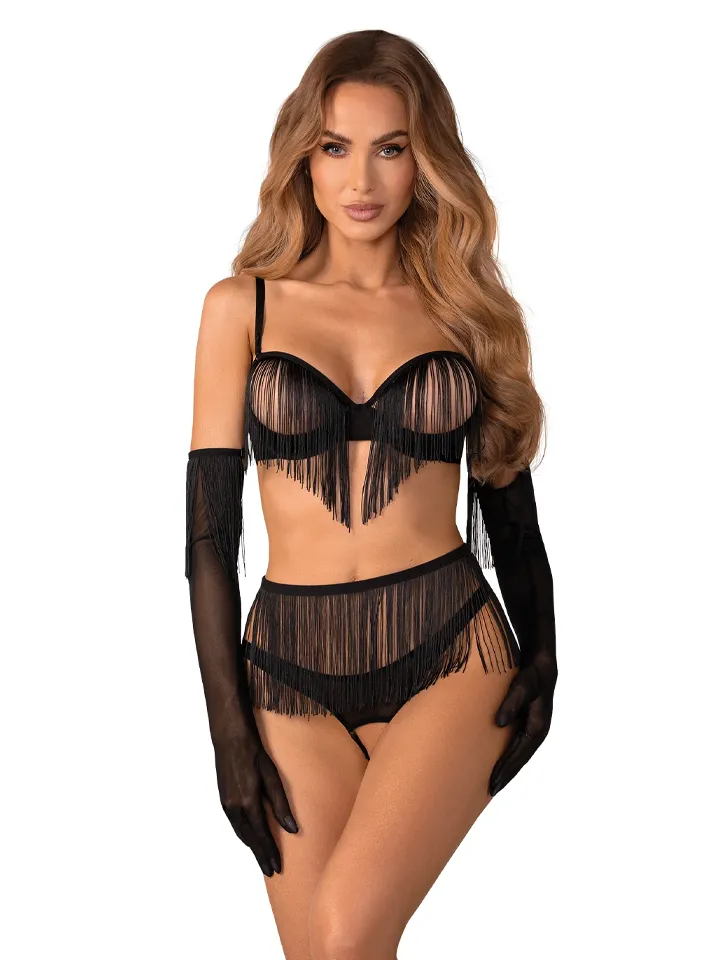 Obsessive Rossay 4-pcs Crotchless Set Black - Unterwäschen Set 1 [full]