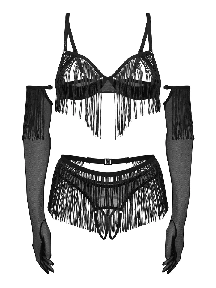 Obsessive Rossay 4-pcs Crotchless Set Black - Unterwäschen Set 4 [full]