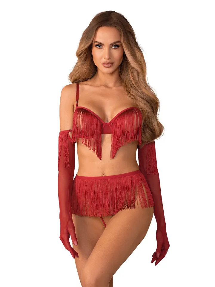 Obsessive Rossay 4-pcs Crotchless Set Red - Unterwäschen Set 1 [full]