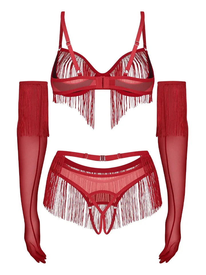 Obsessive Rossay 4-pcs Crotchless Set Red - Unterwäschen Set 4 [full]