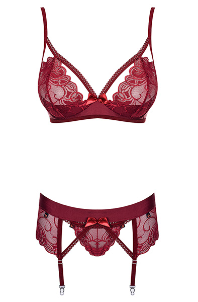 Obsessive Wonderia 3-tlg. Set Weinrot - Sexy Dessous 3