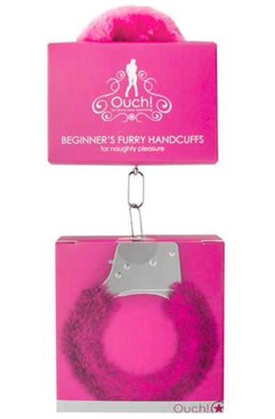 Ouch Beginners Handcuffs Furry Pink - Rosa Handschellen 2