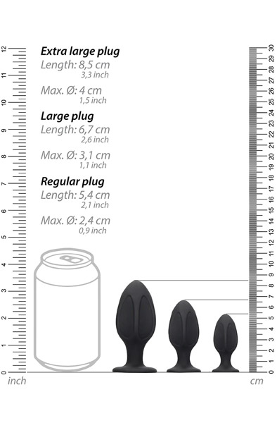 Ouch Diamond Shape Butt Plug Set Black - Analplug Set 2