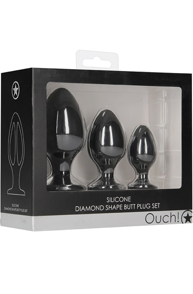 Ouch Diamond Shape Butt Plug Set Black - Analplug Set 3