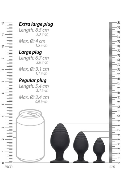 Ouch Rippled Butt Plug Set Black - Analplug Set 2