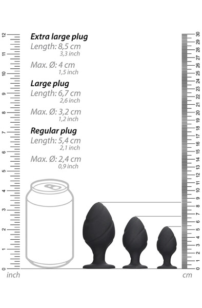 Ouch Swirled Butt Plug Set Black - Analplug Set 2