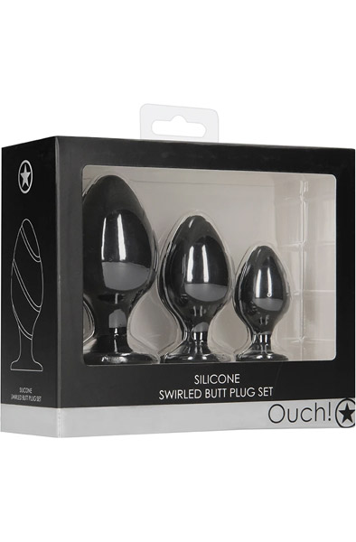 Ouch Swirled Butt Plug Set Black - Analplug Set 3