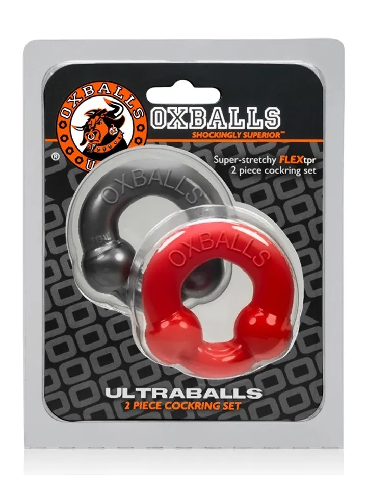 Oxballs Ultraballs Cock Rings Silver Steel & Red - Cockring-Set 2 [full]