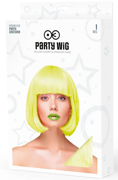 Party Perücke Kurze Glatte Haare Neon Gelb - Perücke 2