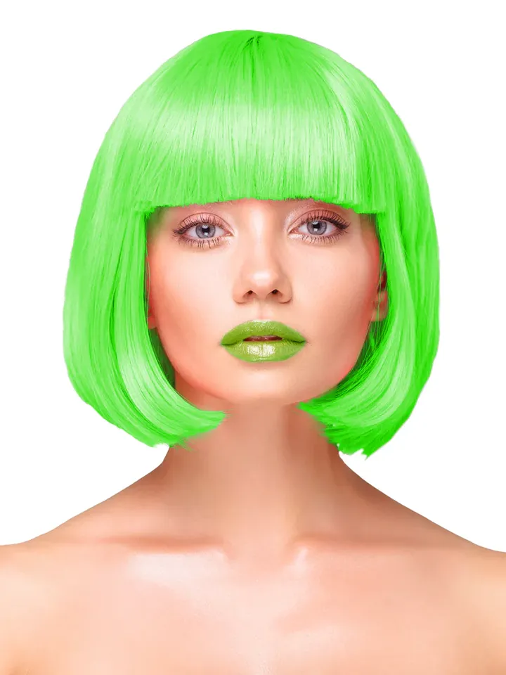 Party Perücke Kurze Glatte Haare Neon Grün - Perücke 1 [full]