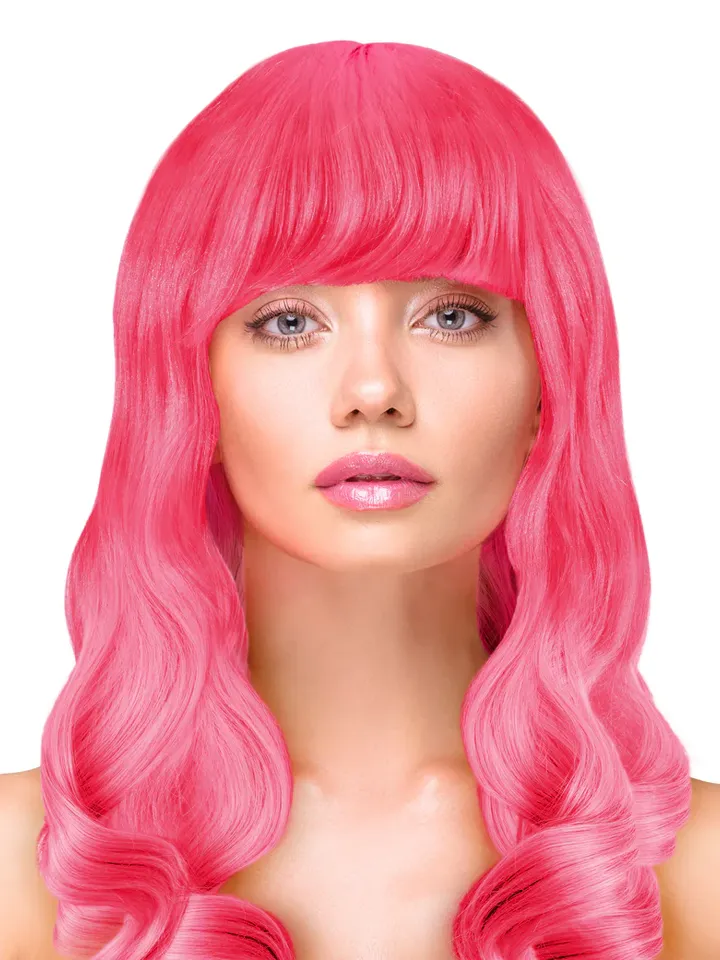 Party Perücke Lang Gewelltes Haar Neonpink - Perücke 1 [full]