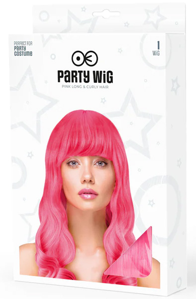 Party Perücke Lang Gewelltes Haar Neonpink - Perücke 2