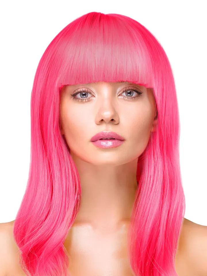 Party Wig Long Straight Hair Neon Pink - Perücke 1 [full]