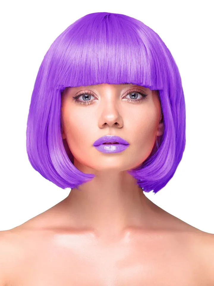 Party Wig Short Straight Hair Purple - Perücke 1 [full]