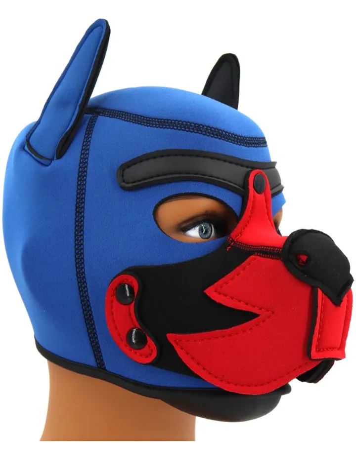 Puppy Fox Neoprene Hood Blue-Red - BDSM Maske 1