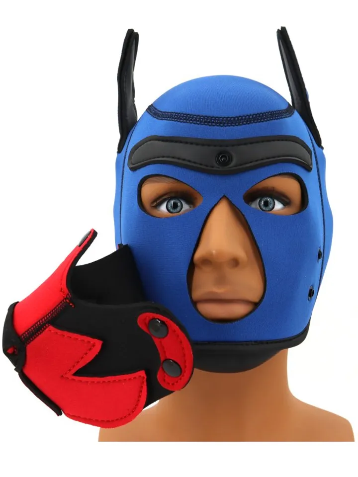 Puppy Fox Neoprene Hood Blue-Red - BDSM Maske 2