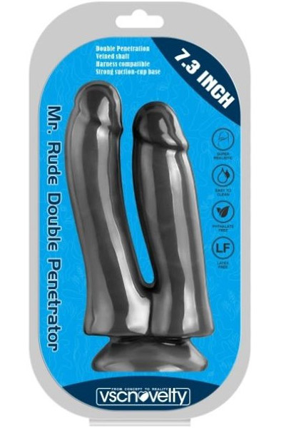 Realistischer Penis Doppelte Penetration Schwarz 18,5 cm - Doppel-Dildo Dosis 3