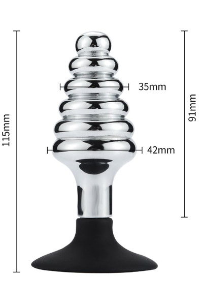 Ribbed Anal Plug With Suction Cup 10,5cm - Analplug aus Metall 2