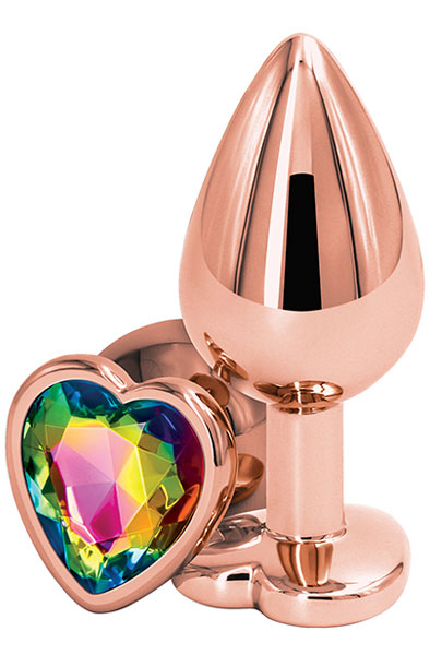 Rose Gold Rainbow Heart Medium - Analplug aus Metall 1