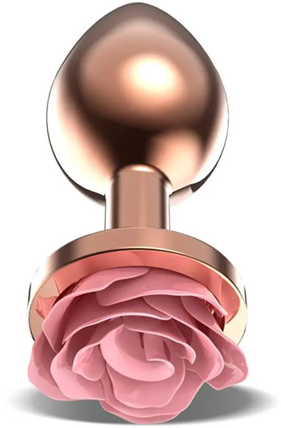 Rosegold Metall-Analplug mit rosa Rose Small - Analplug aus Metall 1