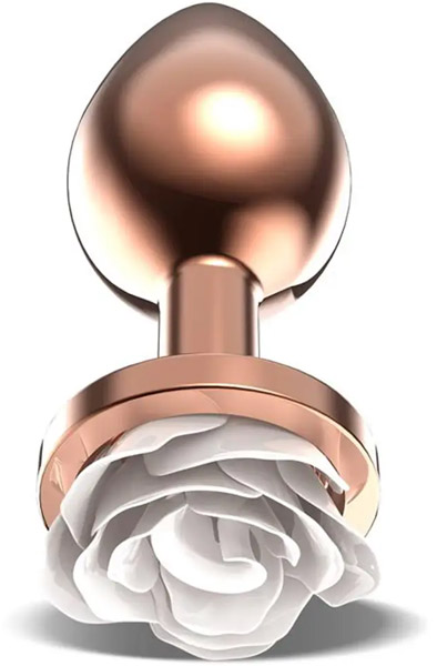 Rosegold Metall-Analplug mit weißer Rose – Small - Analplug aus Metall 1
