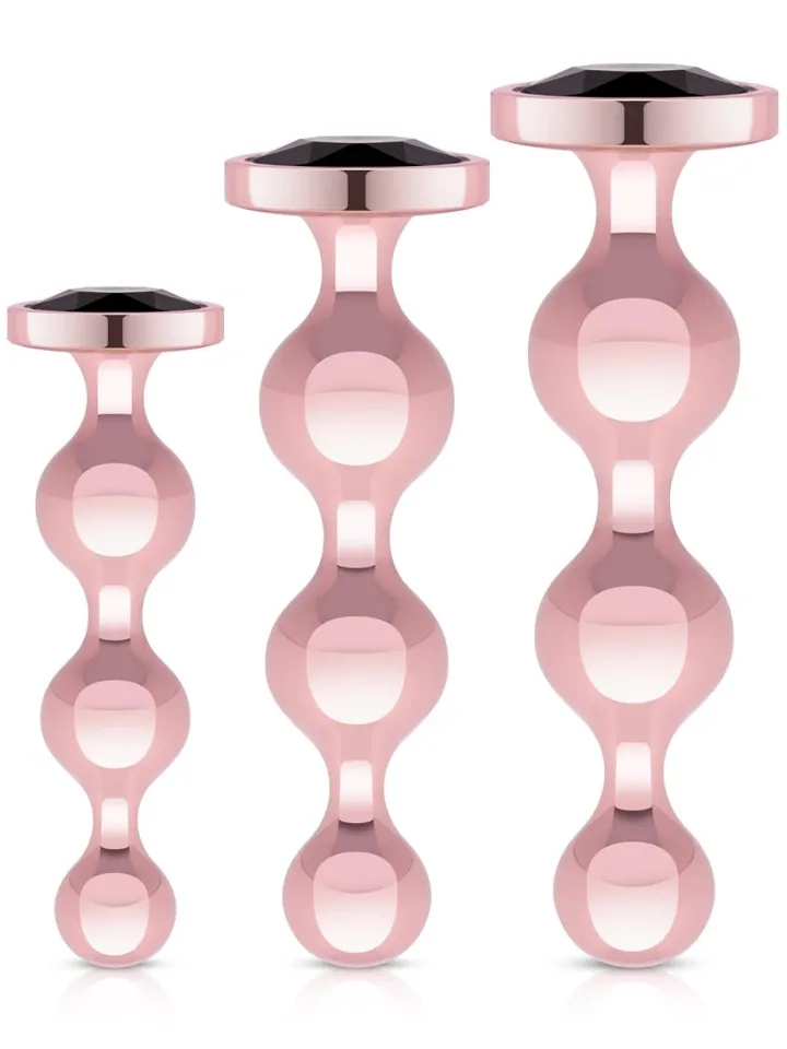 Rosy Gold Metal Butt Plug 3-pcs Set - Analplug Set 1