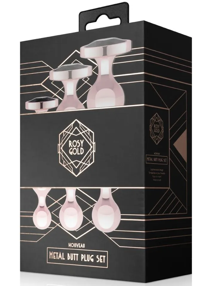 Rosy Gold Metal Butt Plug 3-pcs Set - Analplug Set 3