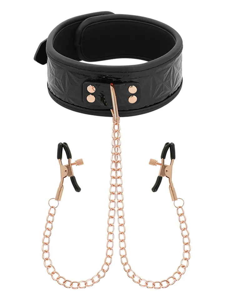 Schwarze Edition Halsband mit Nippelklemmen - Halsbänder mit Brustklammern 1 [full]