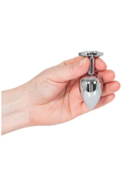 Schwerer Butt Plug (Silber) mit klarem Stein – 145 g - Analplug aus Metall 2