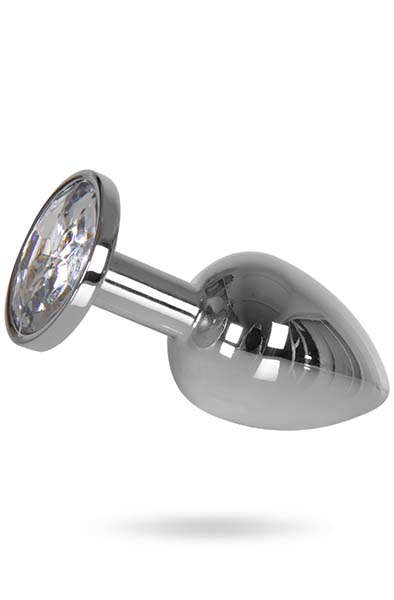 Schwerer Butt Plug (Silber) mit klarem Stein – 145 g - Analplug aus Metall 3