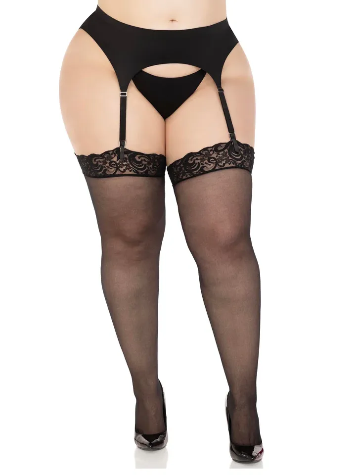 Sheer Backseam Stockings With Lace Top Plus Black - Strümpfe 2 [full]