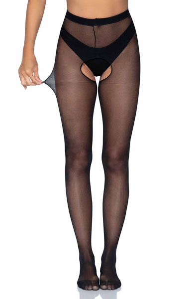 Sheer Crotchless Strumpfhose Queen Schwarz - Strümpfe 3