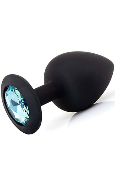 Silikon-Plug mit Edelstein Schwarz/Blau Groß - Analplug 2