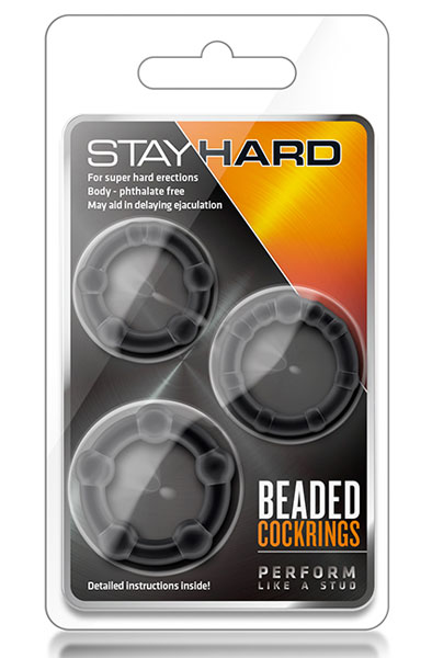 Stay Hard Beaded Cock Rings Black - Cockring-Set 2