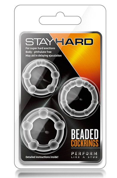Stay Hard Beaded Cock Rings Clear - Cockring-Set 2
