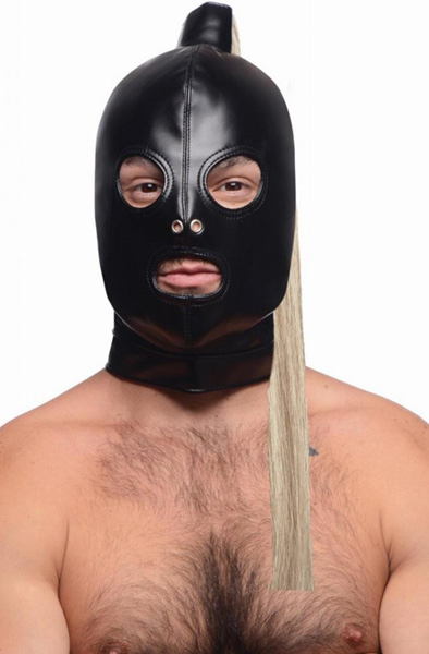 Strict Blonde Ponytail Bondage-Maske Schwarz - BDSM Maske 2
