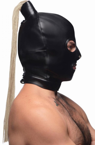 Strict Blonde Ponytail Bondage-Maske Schwarz - BDSM Maske 3