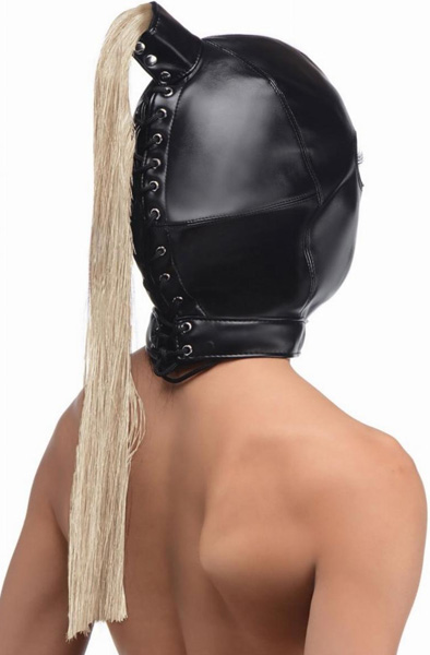 Strict Blonde Ponytail Bondage-Maske Schwarz - BDSM Maske 4